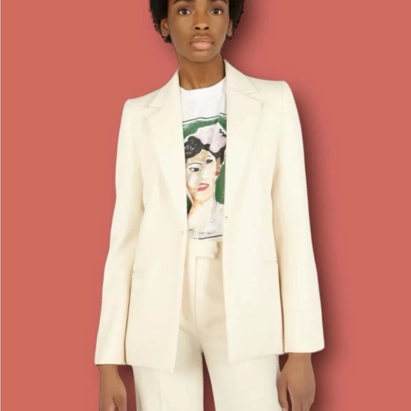 VICTORIA BECKHAM VVB Cream Minimalist CREPE BLAZER Suit Pagoda Jacket - Picture 1 of 9